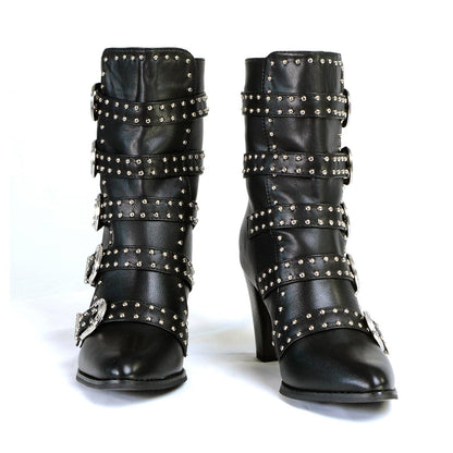 Milwaukee Leather MBL9428 Women's Black Buckle Up Fashion Boots with Studded Bling