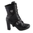 Milwaukee Leather MBL9431 Women's Black Lace-Up Fashion Boots with Block Heel and Buckle Strap