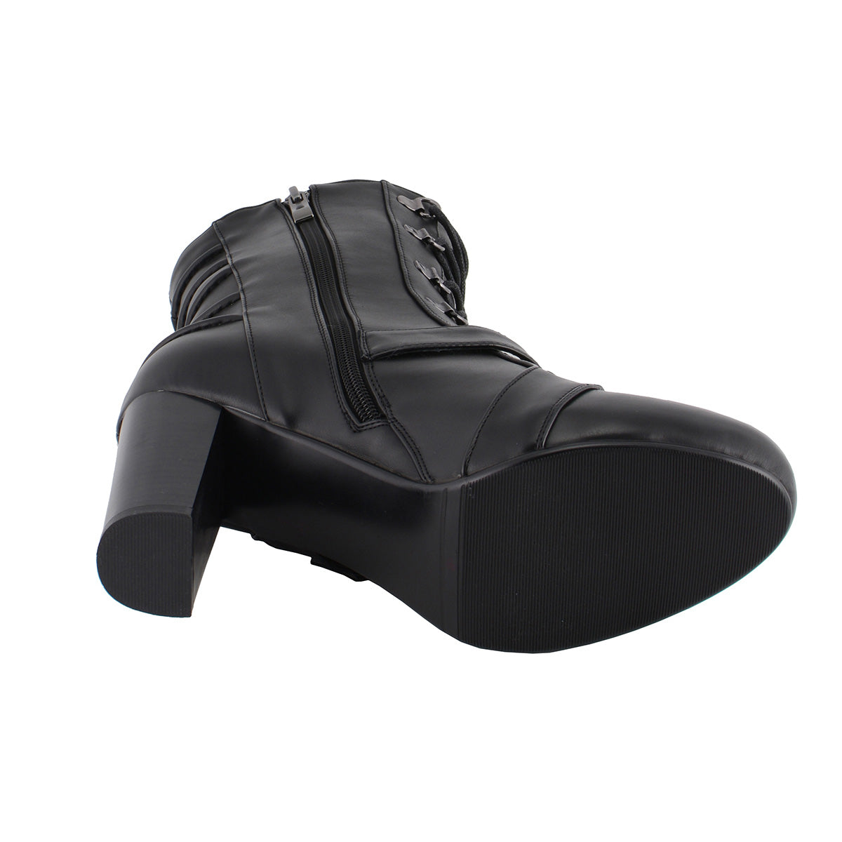 Milwaukee Leather MBL9431 Women's Black Lace-Up Boots with Block Heel and Buckle Strap - 9 / Black Milwaukee Leather MBL9431 Women's Black Lace-Up Boots with Block Heel and Buckle Strap - 9 / Black