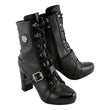Milwaukee Leather MBL9431 Women's Black Lace-Up Fashion Boots with Block Heel and Buckle Strap