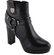 Milwaukee Leather MBL9432 Women's Black Harness Ankle Fashion Boots with Block Heel