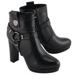 Milwaukee Leather MBL9432 Women's Black Harness Ankle Fashion Boots with Block Heel