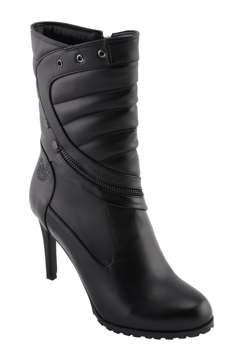 Milwaukee Leather MBL9434 Women's Black High Heel Fashion Casual Boots with Zipper Accents