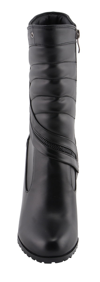 Milwaukee Leather MBL9434 Women's Black High Heel Fashion Casual Boots with Zipper Accents