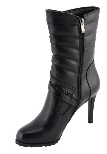 Milwaukee Leather MBL9434 Women's Black High Heel Fashion Casual Boots with Zipper Accents