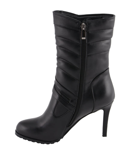 Milwaukee Leather MBL9434 Women's Black High Heel Fashion Casual Boots with Zipper Accents