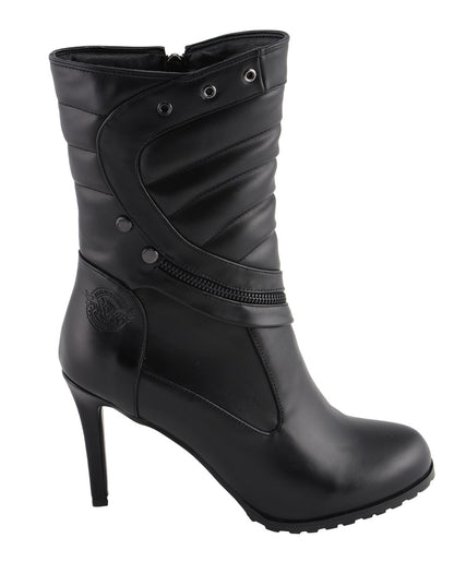 Milwaukee Leather MBL9434 Women's Black High Heel Fashion Casual Boots with Zipper Accents