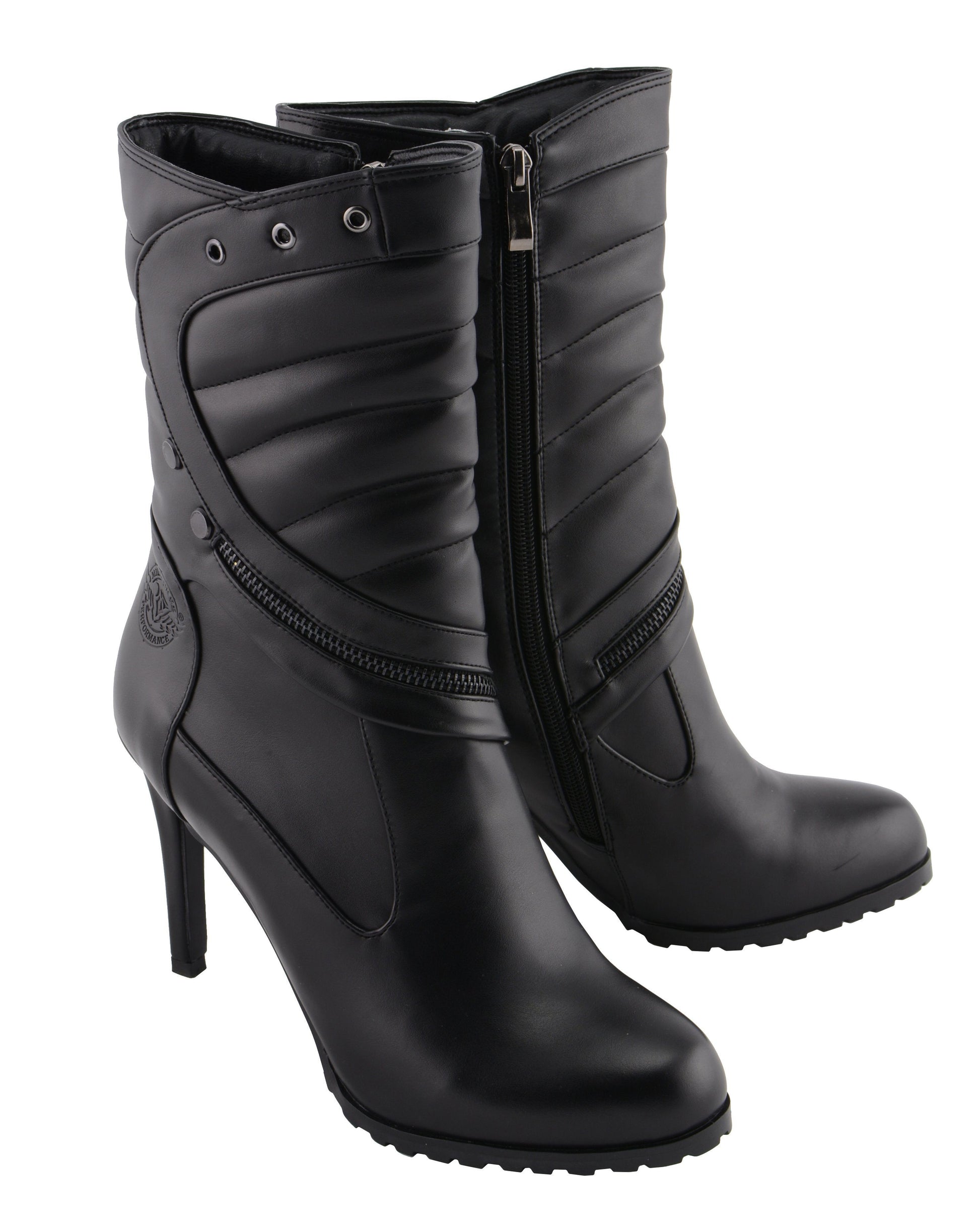 Milwaukee Leather MBL9434 Women's Black High Heel Fashion Casual Boots with Zipper Accents