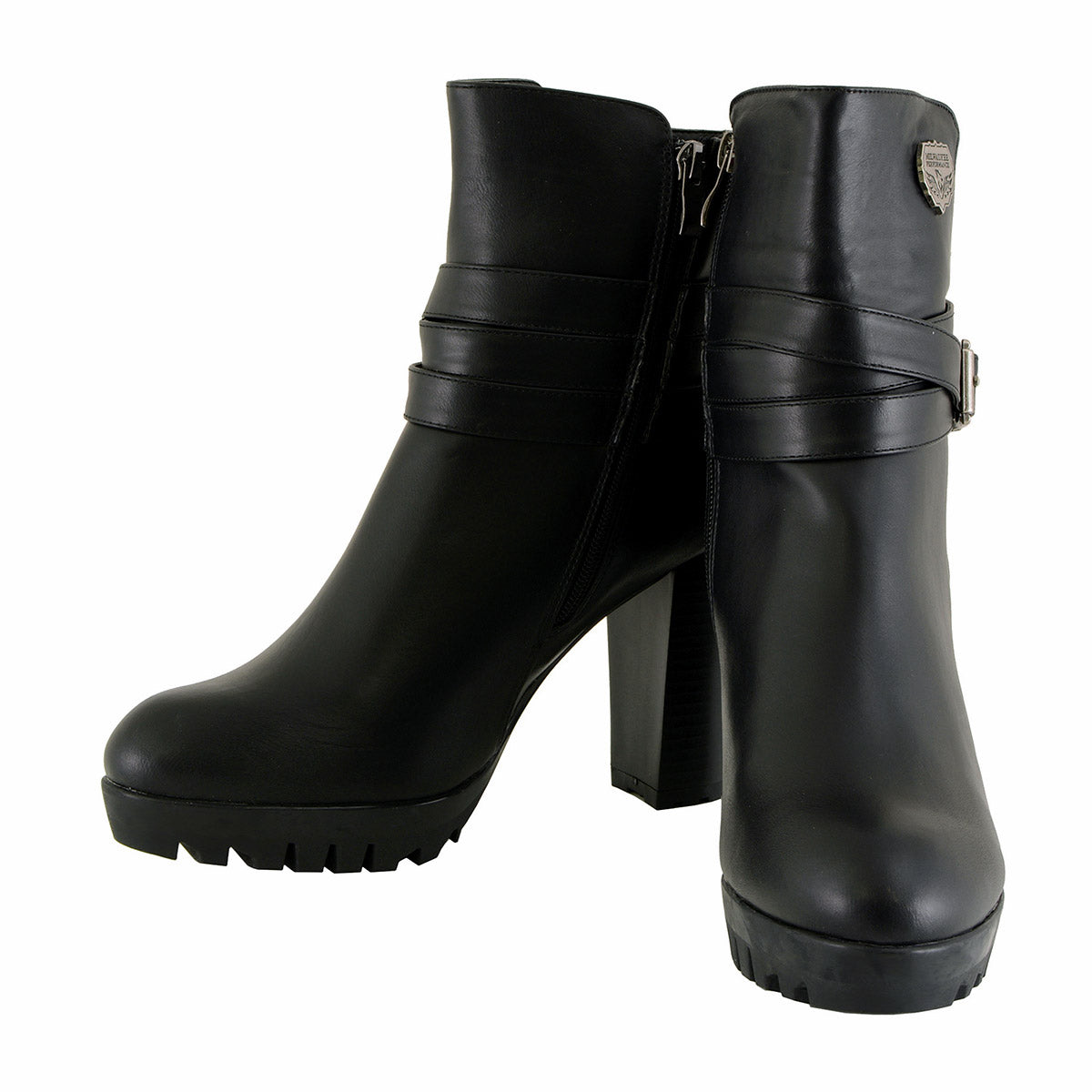 Milwaukee Performance MBL9435 Women's Black Double Strap Side Zipper Boots with Platform Heel