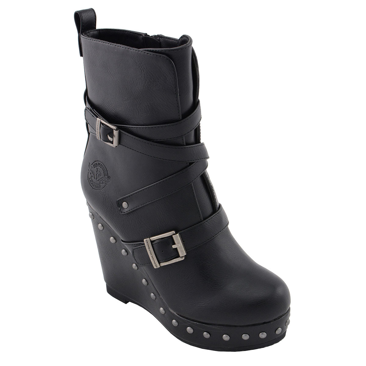 Milwaukee Leather MBL9437 Women's Black Triple Strap Fashion Boots with Platform Wedge