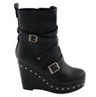 Milwaukee Leather Women's Black Triple Strap Fashion Boots with Platform Wedge MBL9437