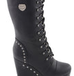 Milwaukee Leather MBL9438 Women's Black Tall Lace-Up Fashion Casual Boots with Platform Wedge