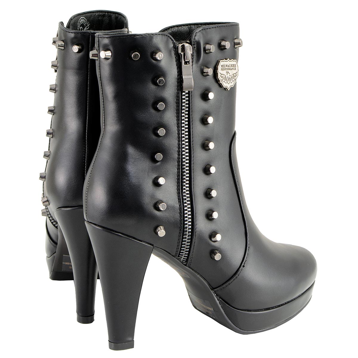 Milwaukee Leather  MBL9440 Women's Black Spiked Fashion Boots with Side Zippers