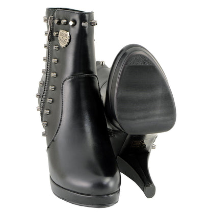 Milwaukee Leather  MBL9440 Women's Black Spiked Fashion Boots with Side Zippers