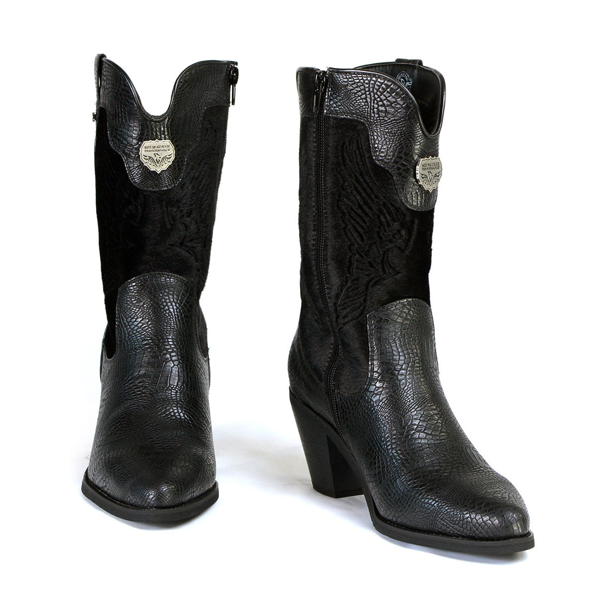 Milwaukee Leather Women's Black Western Style Fashion Boots with Black Snake Print MBL9441