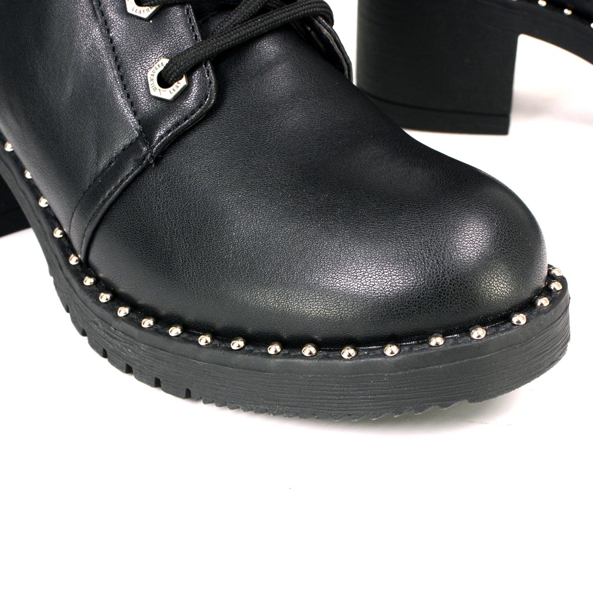 Milwaukee Leather MBL9442 Women's Black Lace-Up Tall Biker Fashion Boots with Platform Heel & Studs - Black / 10 Milwaukee Leather MBL9442 Women's Black Lace-Up Tall Biker Fashion Boots with Platform Heel & Studs - Black / 10