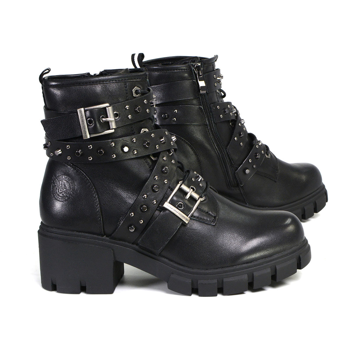 Milwaukee Leather Women's Bruiser Premium Black Leather Lace-Up Fashion Boots with Studded Straps MBL9444