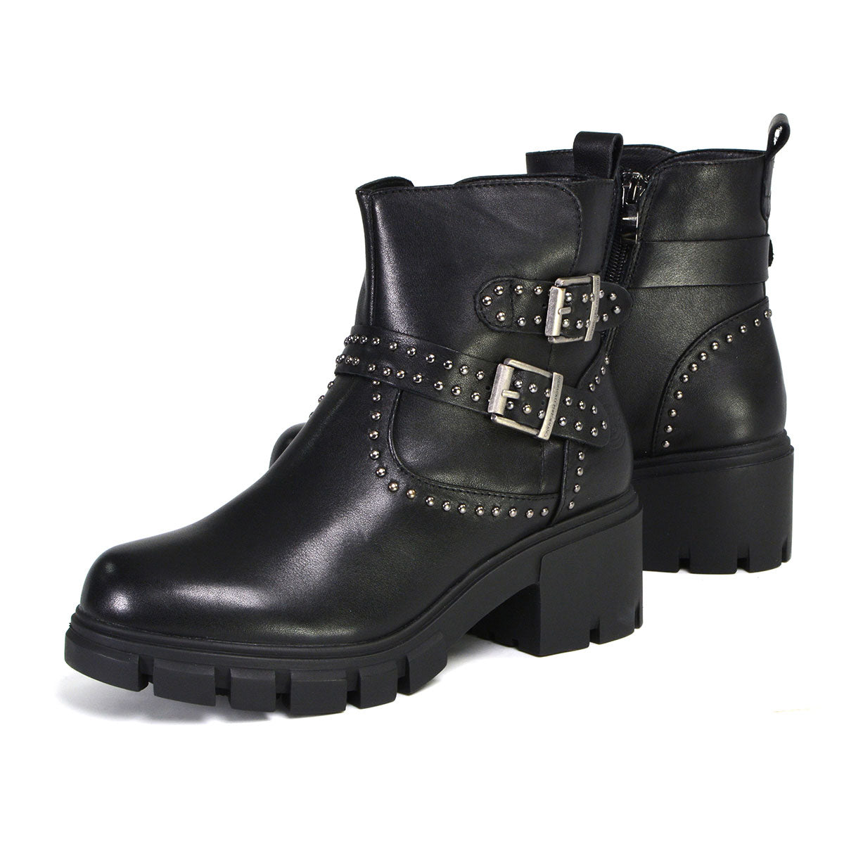 Milwaukee Leather Women's Siren Premium Black Leather Studded Fashion Boots w/ Side Zippers MBL9446