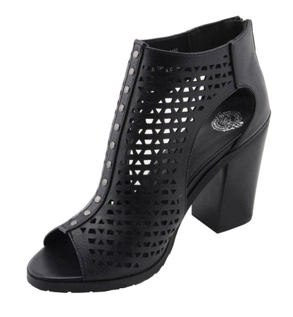 Milwaukee Leather MBL9453 Women's Black Mesh Open-Toe Platform Fashion Casual Heeled Sandals with Buckle Strap