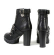 Milwaukee Leather MBL9456 Women's Premium Black Leather Fashion Platform Boots with Straps