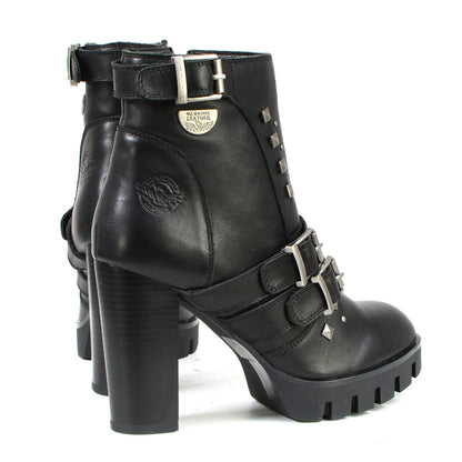 Milwaukee Leather MBL9456 Women's Premium Black Leather Fashion Platform Boots with Straps