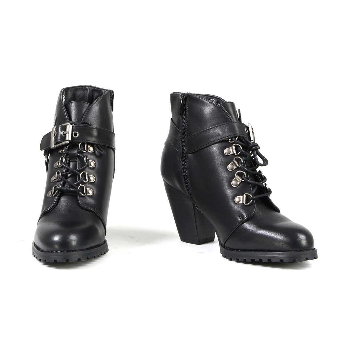 Milwaukee Leather MBL9458 Women's Premium Black Leather Fashion Casual Boots w/ Classic Harness Ring