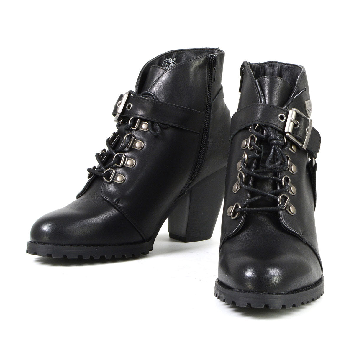 Milwaukee Leather MBL9458 Women's Premium Black Leather Fashion Casual Boots w/ Classic Harness Ring