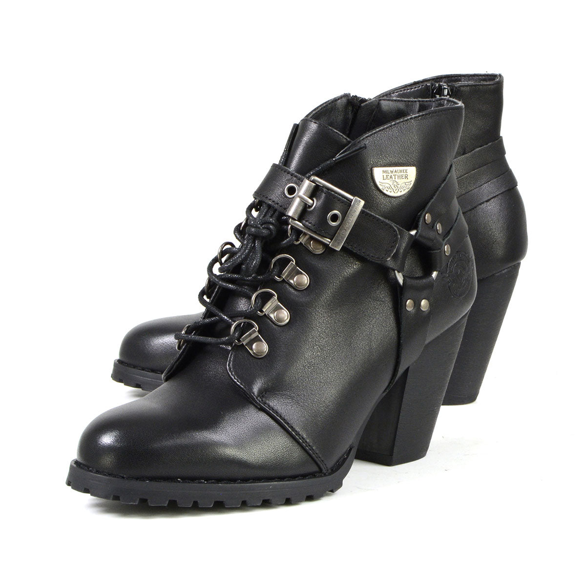 Milwaukee Leather MBL9458 Women's Premium Black Leather Fashion Casual Boots with Classic Harness Ring