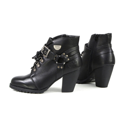 Milwaukee Leather MBL9458 Women's Premium Black Leather Fashion Casual Boots w/ Classic Harness Ring