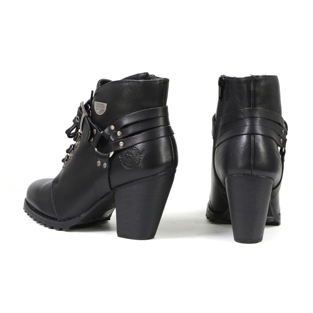 Milwaukee Leather MBL9458 Women's Premium Black Leather Fashion Casual Boots w/ Classic Harness Ring