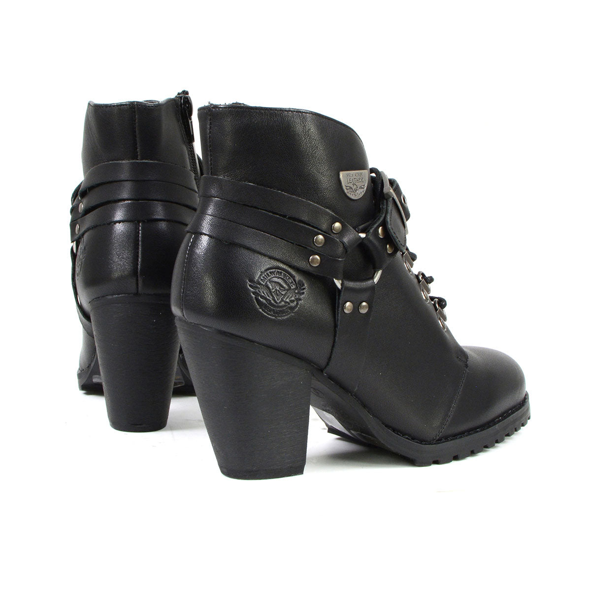 Milwaukee Leather MBL9458 Women's Premium Black Leather Fashion Casual Boots w/ Classic Harness Ring