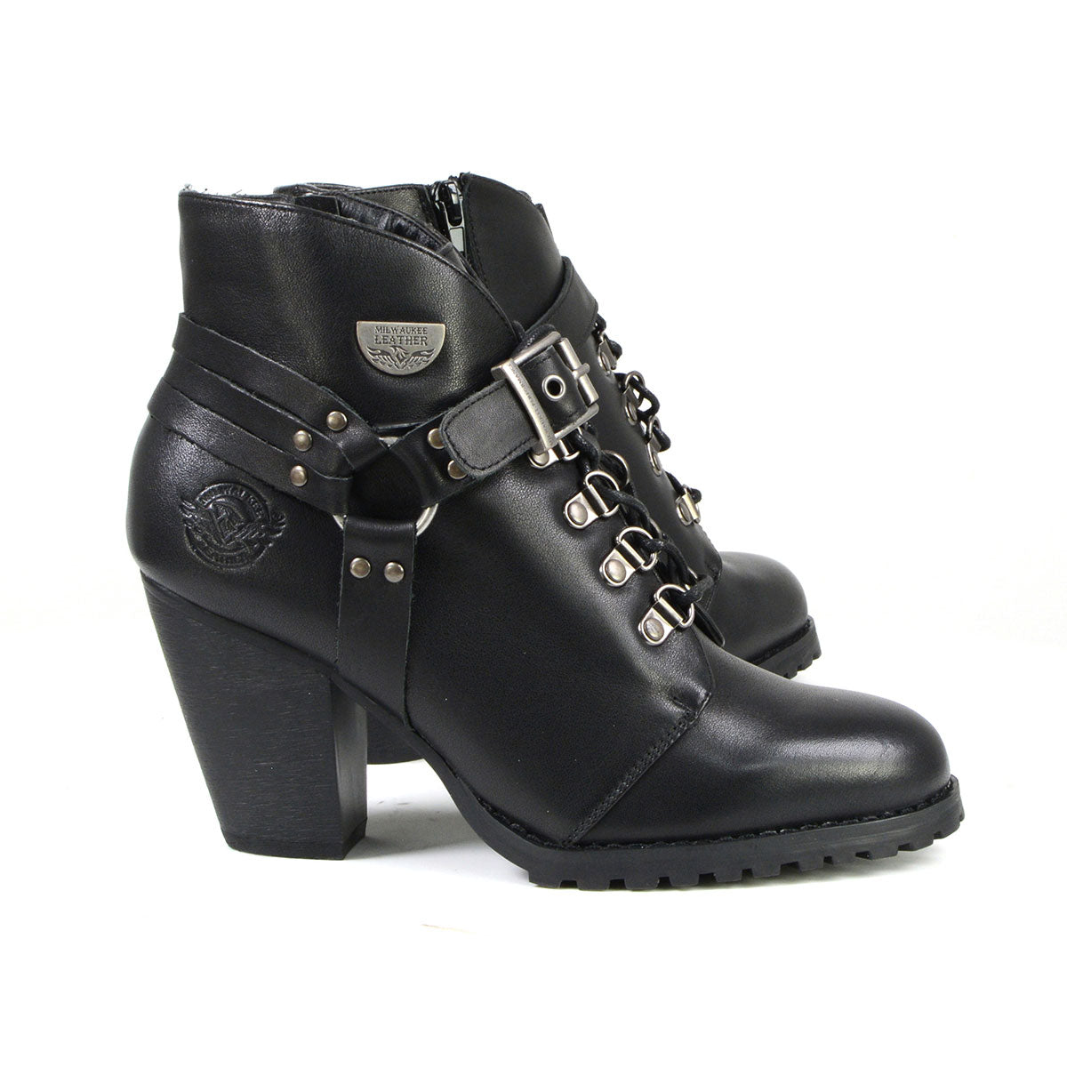 Milwaukee Leather MBL9458 Women's Premium Black Leather Fashion Casual Boots w/ Classic Harness Ring