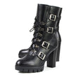 Milwaukee Leather MBL9459 Women's Premium Black Leather Buckles Platform Fashion Boots with Lace-Up Closure
