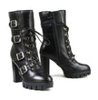 Milwaukee Leather MBL9459 Women's Premium Black Leather Buckles Platform Fashion Boots with Lace-Up Closure