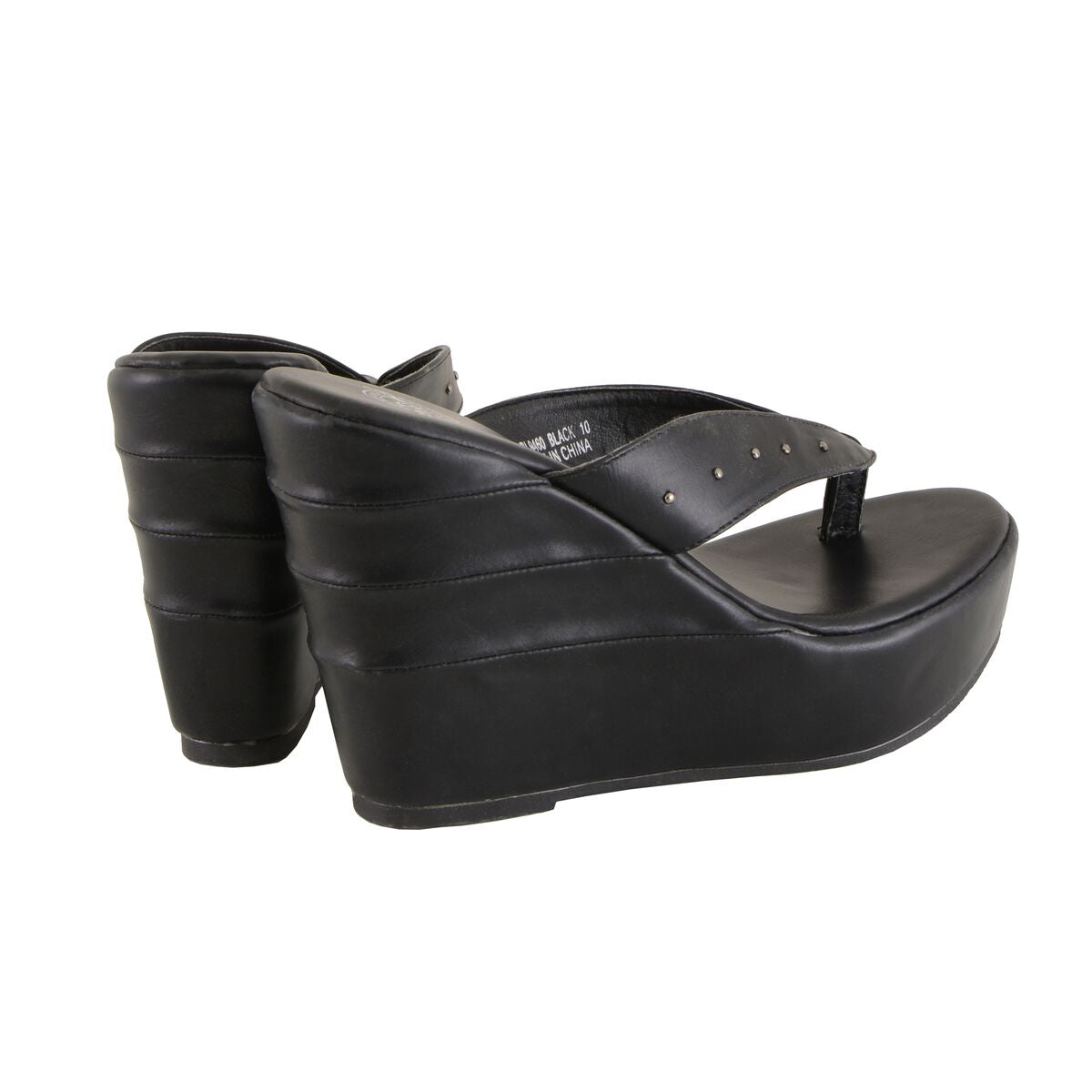 Milwaukee Leather MBL9460 Women's Black Wedge Fashion Casual Sandals with Studded Straps