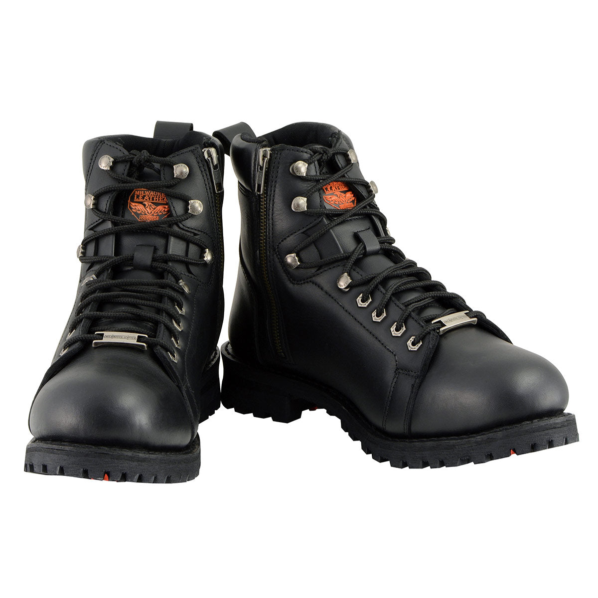 Milwaukee Leather Men's Black Leather Lace-Up Motorcycle Rider Boots with Side Zipper MBM100