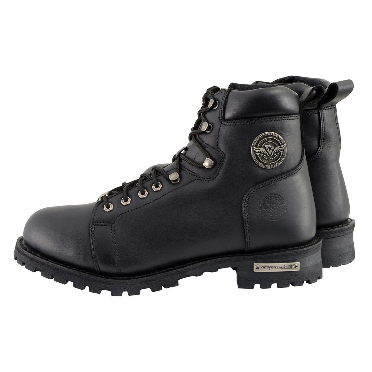 Milwaukee Leather MBM100W Men's Black Leather Wide-Width Lace-Up Motorcycle Boots with Side Zipper
