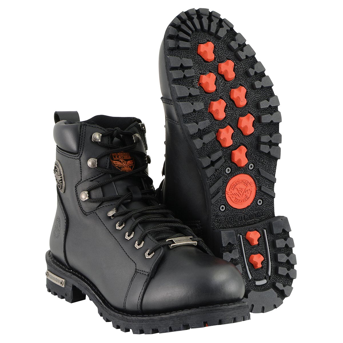 Milwaukee Leather Men's Black Leather Lace-Up Motorcycle Rider Boots with Side Zipper MBM100