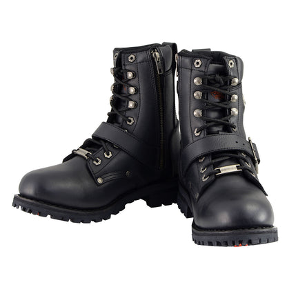 Milwaukee Leather MBM101W Men's Black Leather Wide-Width Lace-Up Engineer Motorcycle Boots with Side Zipper Entry