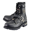 Milwaukee Leather Men's Black Leather Lace-Up Engineer Motorcycle Boots w/ Buckles and Side Zipper  MBM101