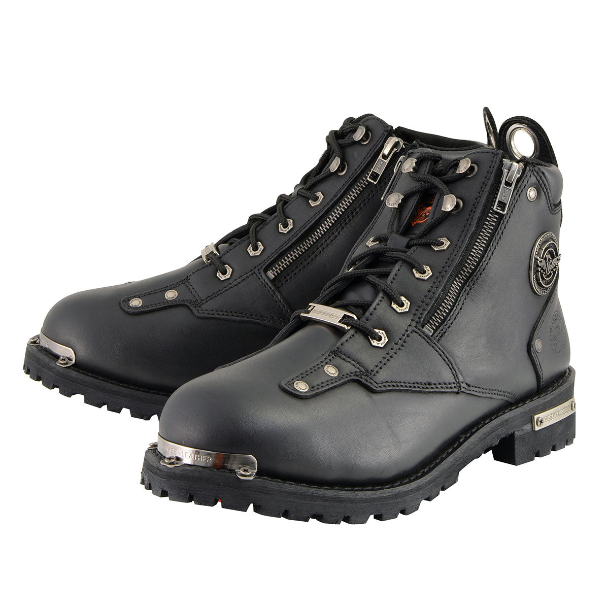 Milwaukee Leather MBM103W Men's Black Leather Lace-Up 'Wide-Width'  Biker Boots w/ DualSide Zipper Entry