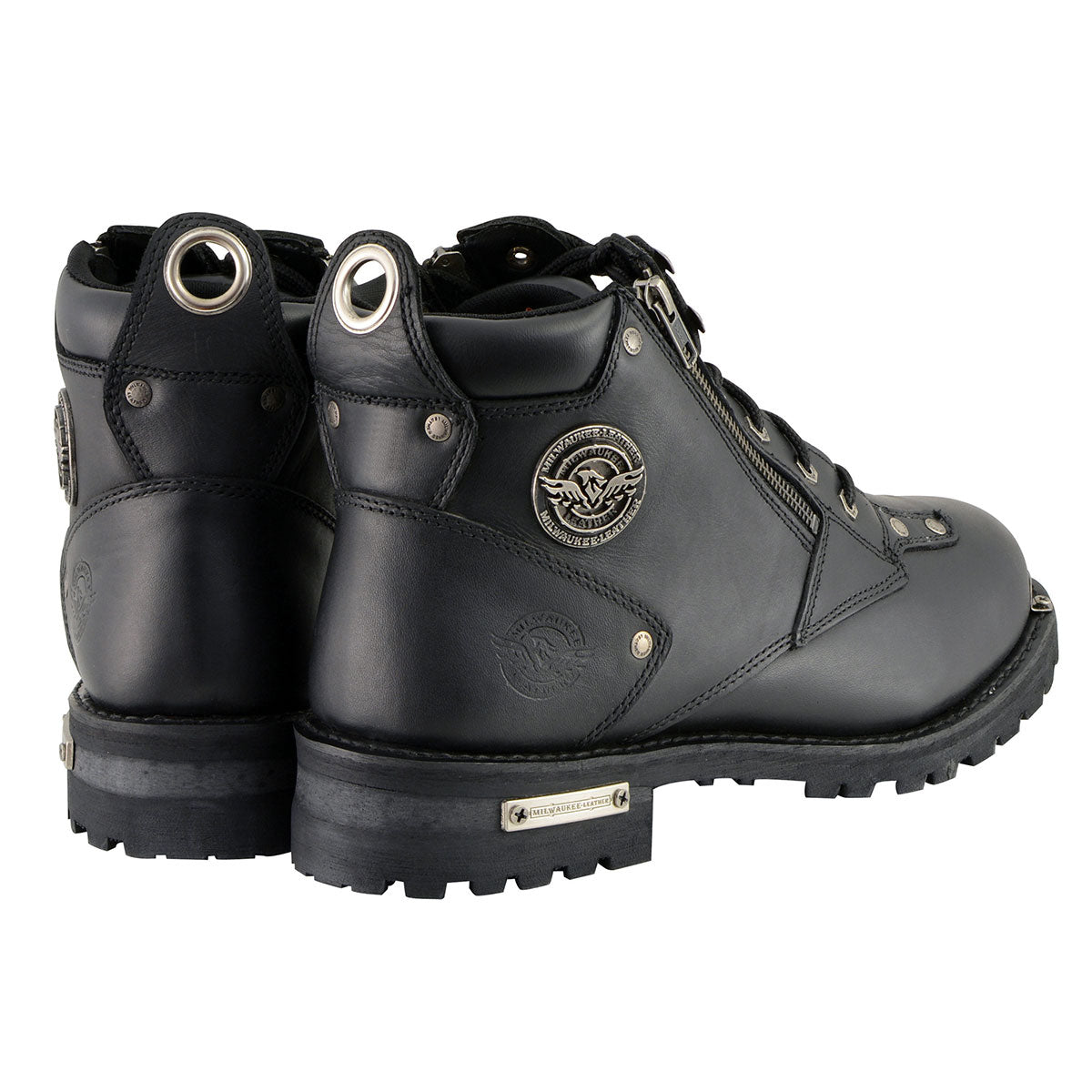 Milwaukee Leather MBM103W Men's Black Leather Lace-Up 'Wide-Width'  Biker Boots w/ DualSide Zipper Entry