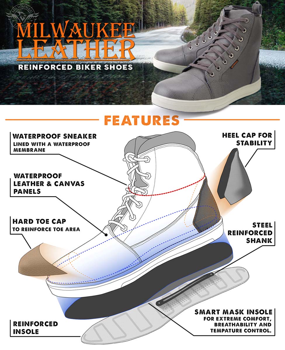 Milwaukee Leather MBM9003WP Men's Grey Leather and Canvas