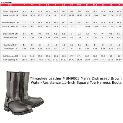 Milwaukee Leather MBM9005 Men's Distressed Brown Water-Resistant 11-Inch Square Toe Harness Motorcycle Boots