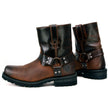 Milwaukee Leather Men's Brown Two-Tone Full Grain Leather Easy Pull-On Motorcycle Harness Boots MBM9008
