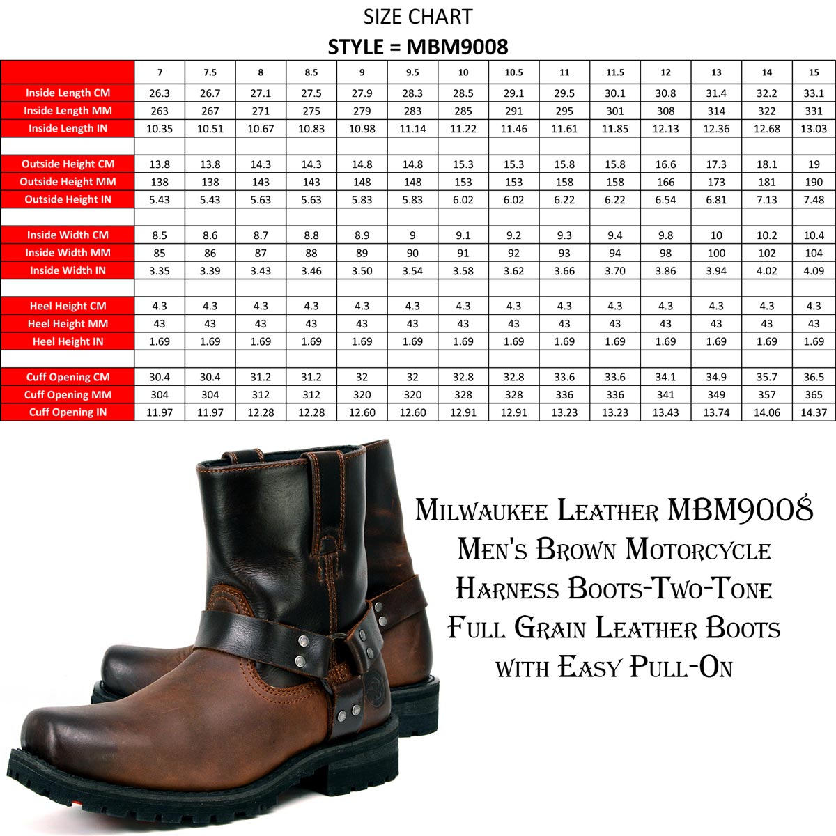 Milwaukee Leather Men's Brown Two-Tone Full Grain Leather Easy
