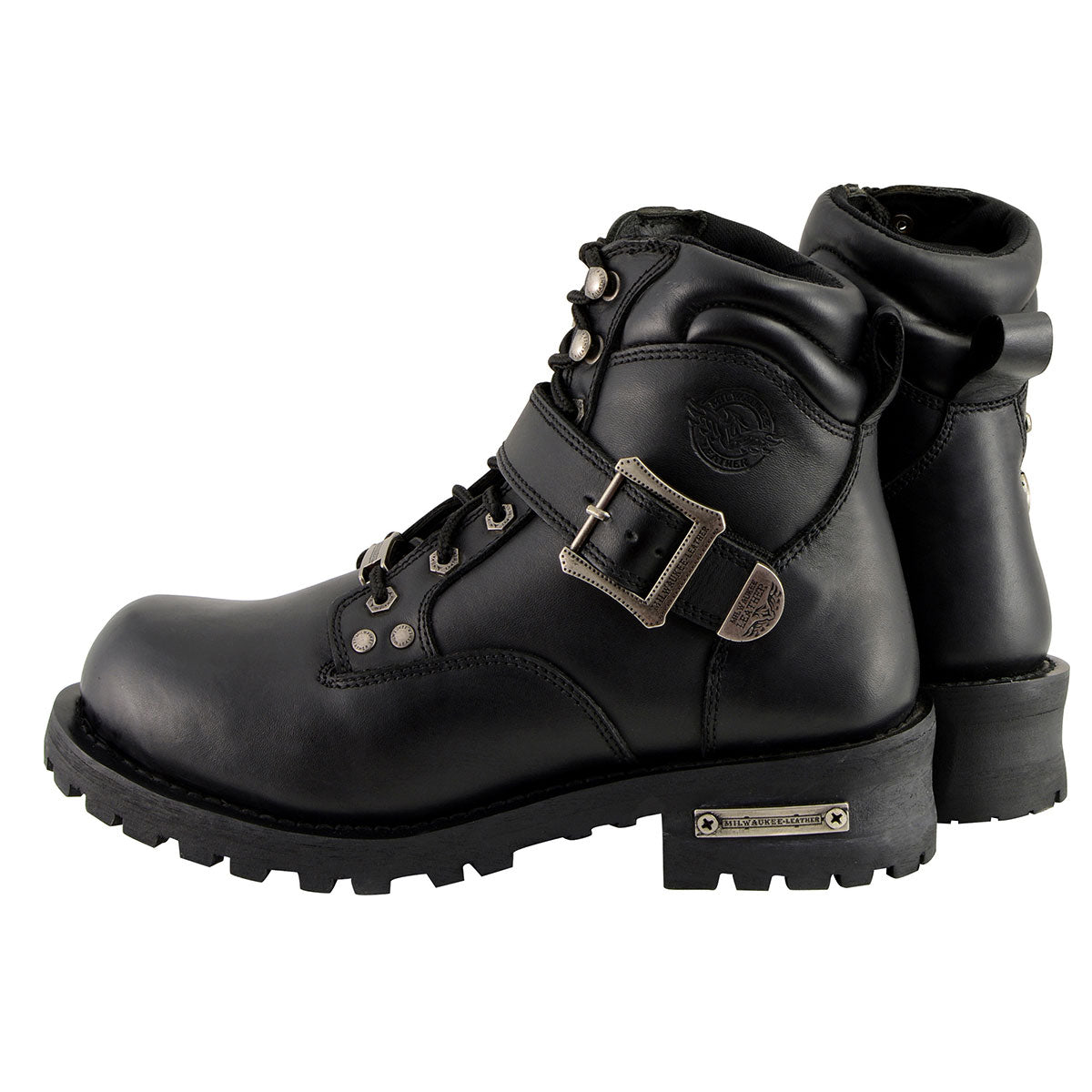 Milwaukee Leather Men's Classic Black Leather Lace-Up 6-inch Engineer Boots with Side Buckle MBM9010