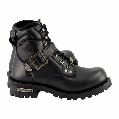 Milwaukee Leather MBM9010W Men's Black 'Wide-Width' Lace-Up 6-inch Engineer Boots with Side Buckle
