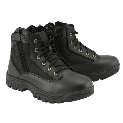 Milwaukee Leather MBM9011 Men's 6-inch Black Leather Tactical Lace-Up Boots with Side Zipper Entry