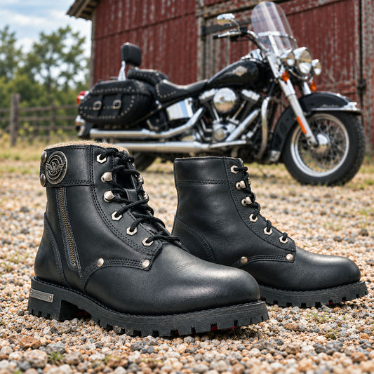 Milwaukee Leather Men's Black Sprocket Lace-Up Motorcycle Boots, MBM9012